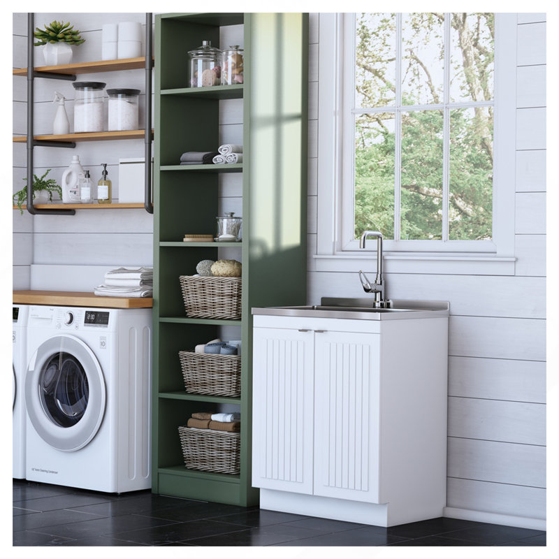 Murphy - Armoire à linge 28 po avec robinet et évier en acier inoxydable - blanc, 28"