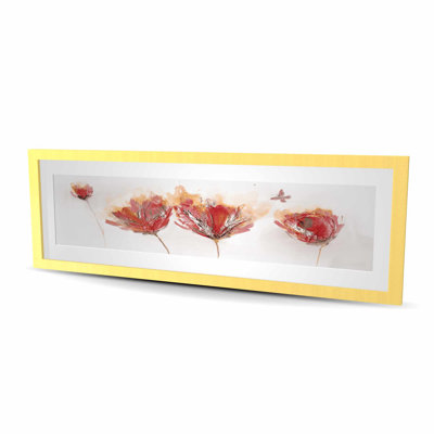 Crimson Flowers and Butterfly - Contemporary Botanical Print