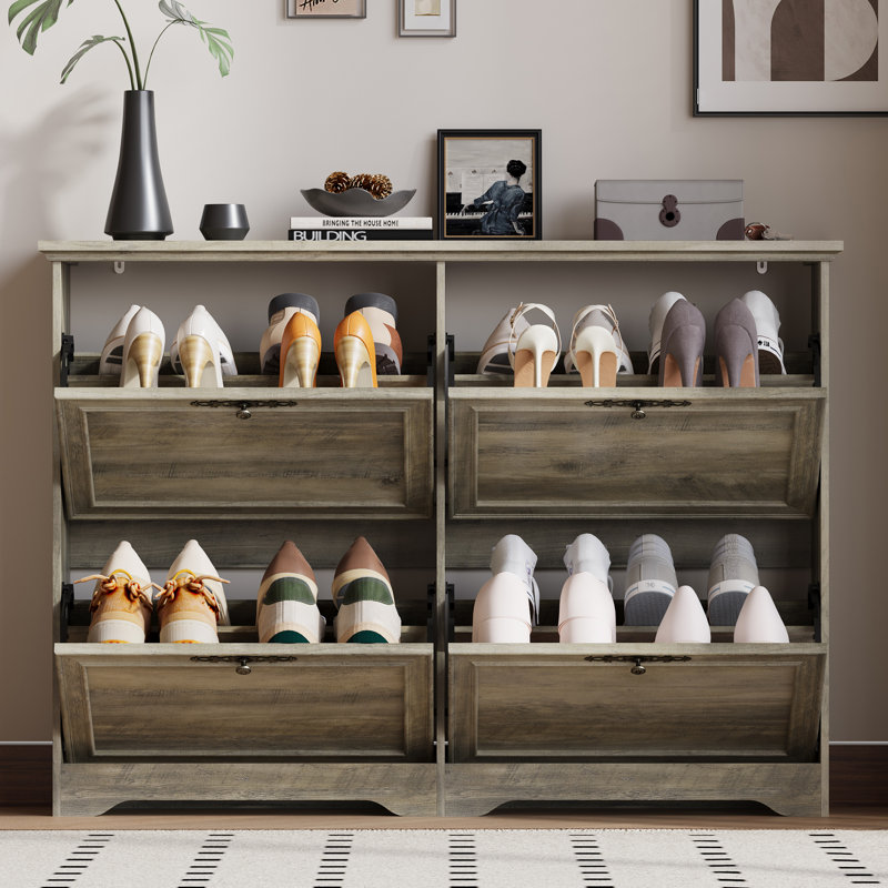 4-Door Shoe Storage Cabinet, Gray