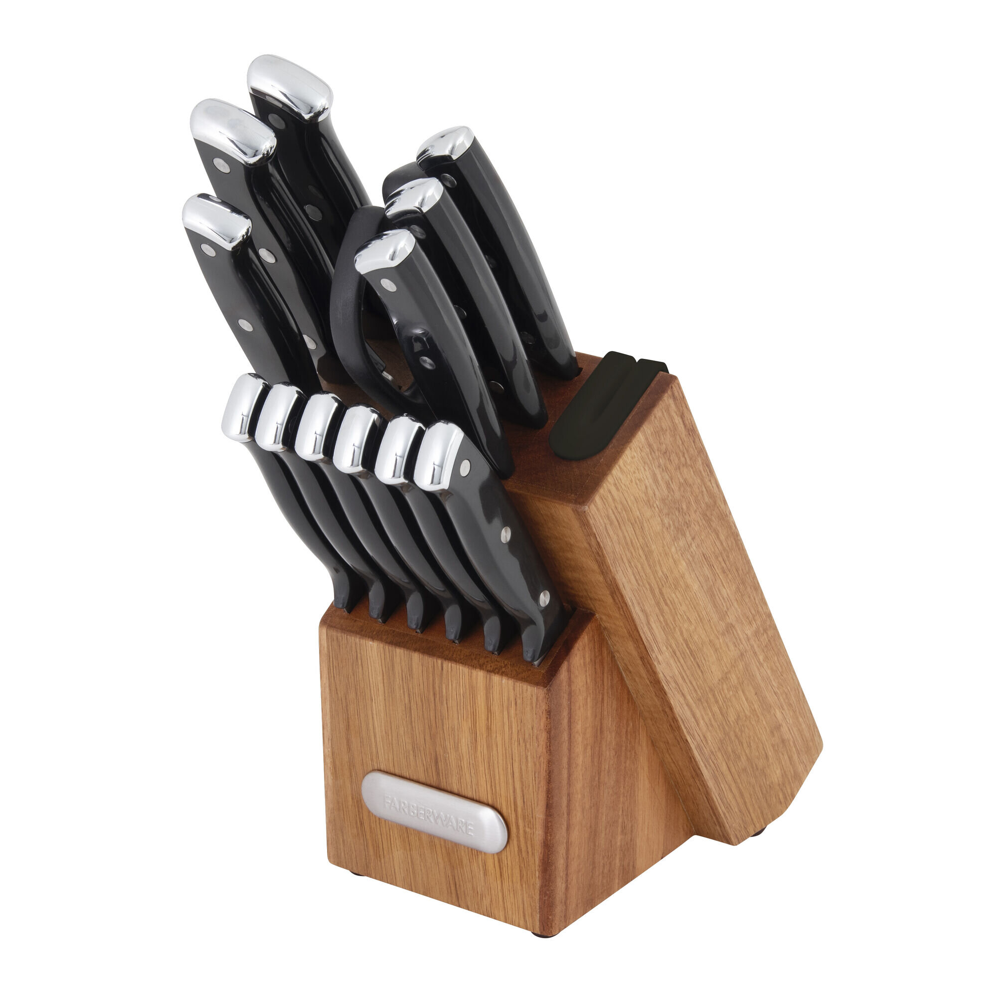 Farberware 13Piece Stainless Steel Knife Block Set Built in Sharpener in  Drawer Steak Knives Natural 