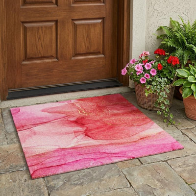 Tapis intérieur lavable antidérapant abstrait 3 pi x 5 pi rose
