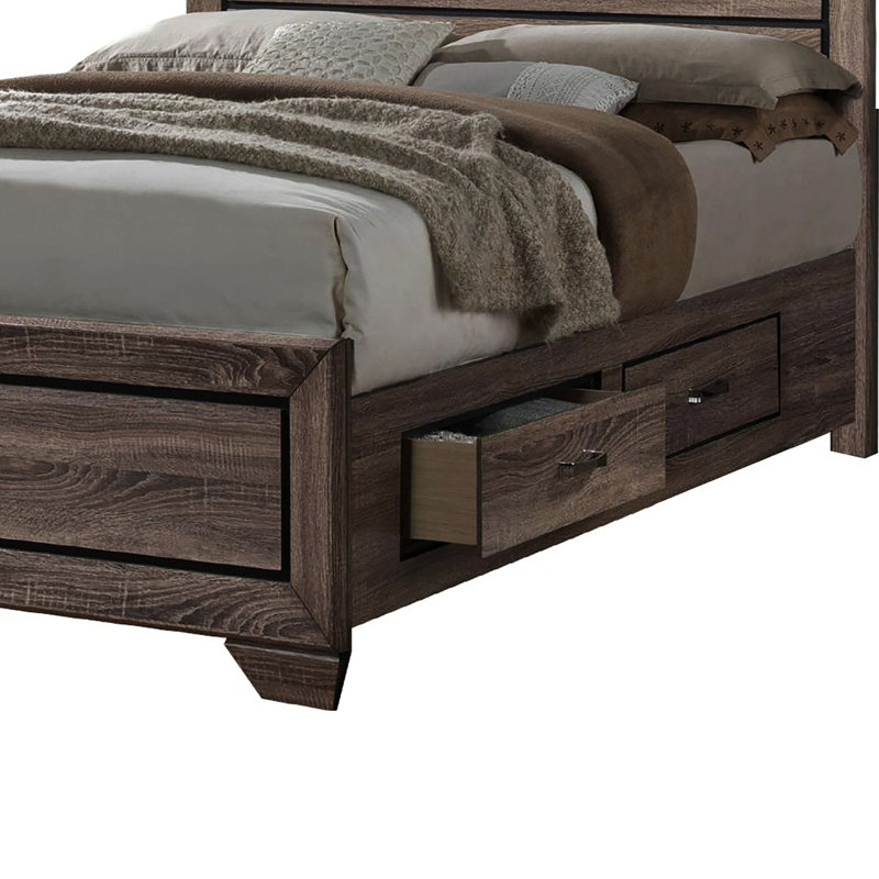 Grand lit taupe délavé avec rangement fonctionnel, rangement latéral de style transitionnel en taupe élégant,