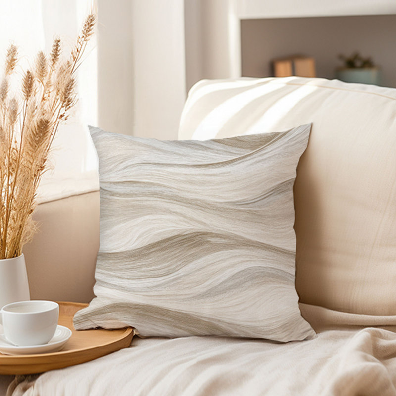 Abstract Beige Waves Pattern IX Modern Throw Pillow Cover, 20x20