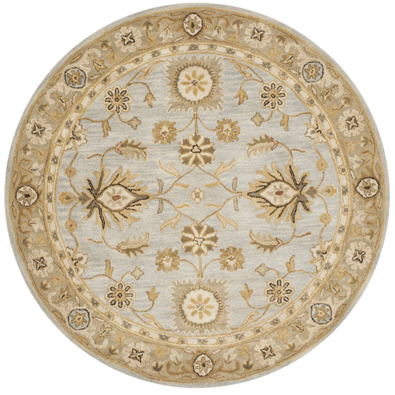 Armintha Oriental Handmade Tufted Wool Light Blue/Sage Area Rug, Round 6'