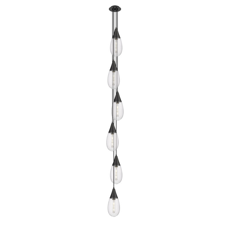 Luminaire suspendu grappe 6 lumières Stoltzfus, Rayé transparent, Noir mat
