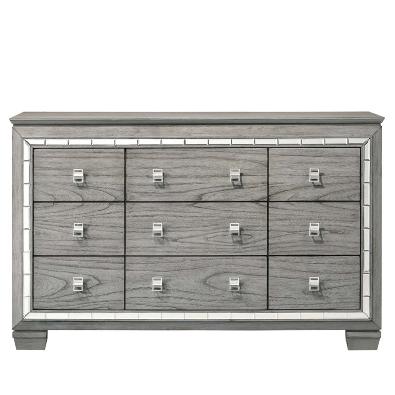 Commode 9 tiroirs Antares, finition chêne gris clair