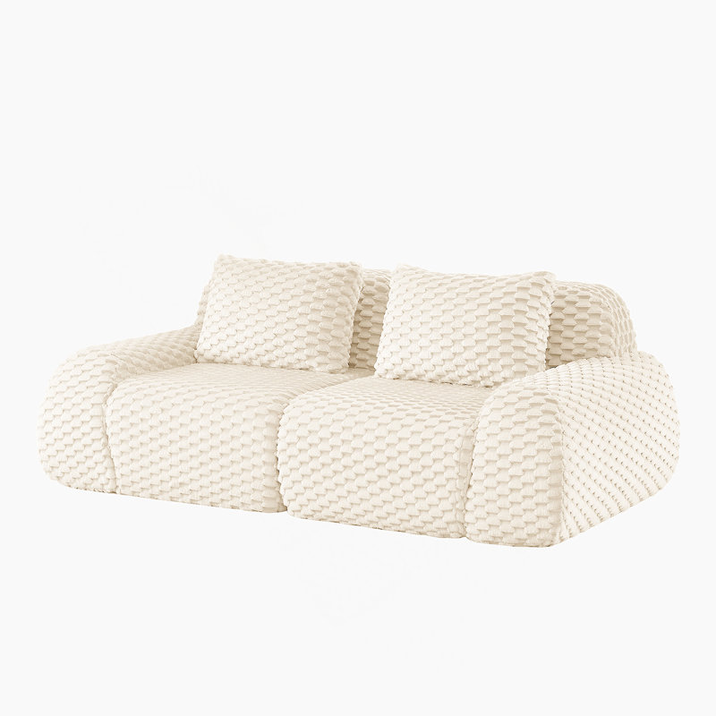 Canapé modulaire moderne de 82 po pour le salon, tissu en flanelle, très texturé, canapé 2 places surdimensionné, canapé sans os, siège profond, connexion par boucle, conception antidérapante, sans assemblage, crème