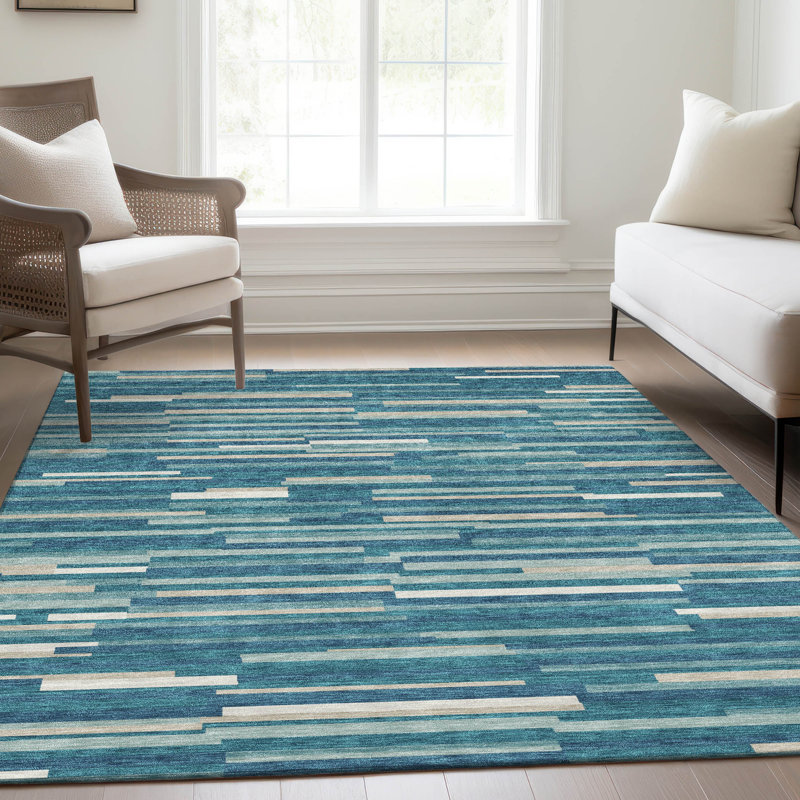 Premium Machine Washable Prisco Teal Rug, Rectangle 5' x 7'6"
