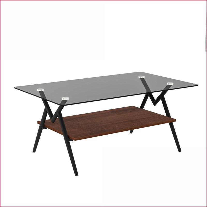 Table basse en verre trempé gris pour le salon, tablette en bois aggloméré brun, facile à nettoyer et durable, Gris