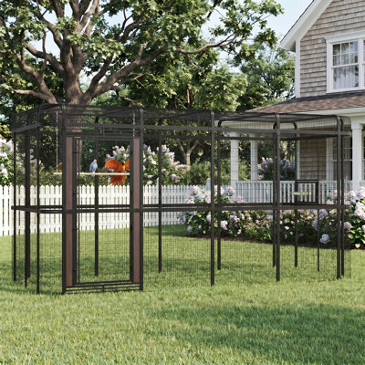 154"W×82”H Extra Large Metal Walk-In Bird Cage With Perches & Feeding Cups