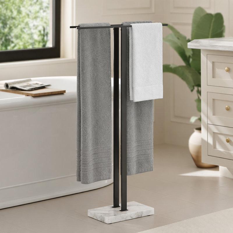 Porte-serviettes de salle de bain autoportant KES à hauteur égale H 37 po avec base en marbre KES, noir mat