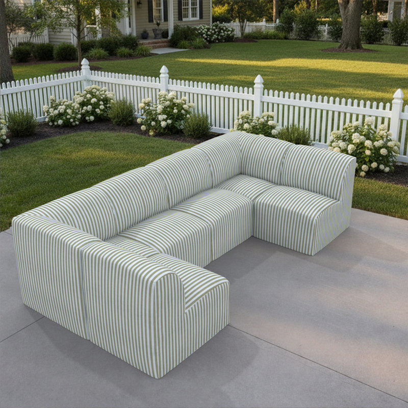 Fleener 124" Sunbrella® Outdoor U Sectional, Green Striped Sunbrella®