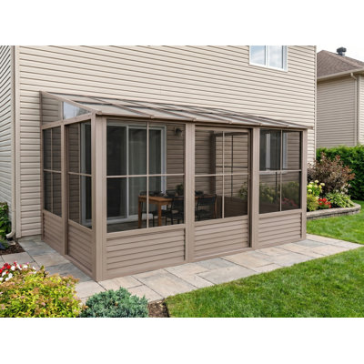 Gazebo Penguin Florence 10 ft x 12 ft Polycarbonate Roof Wall Mounted Solarium - Sand