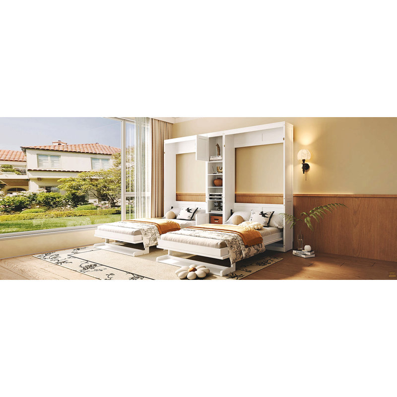 Lits simples escamotables doubles avec armoires et tablettes