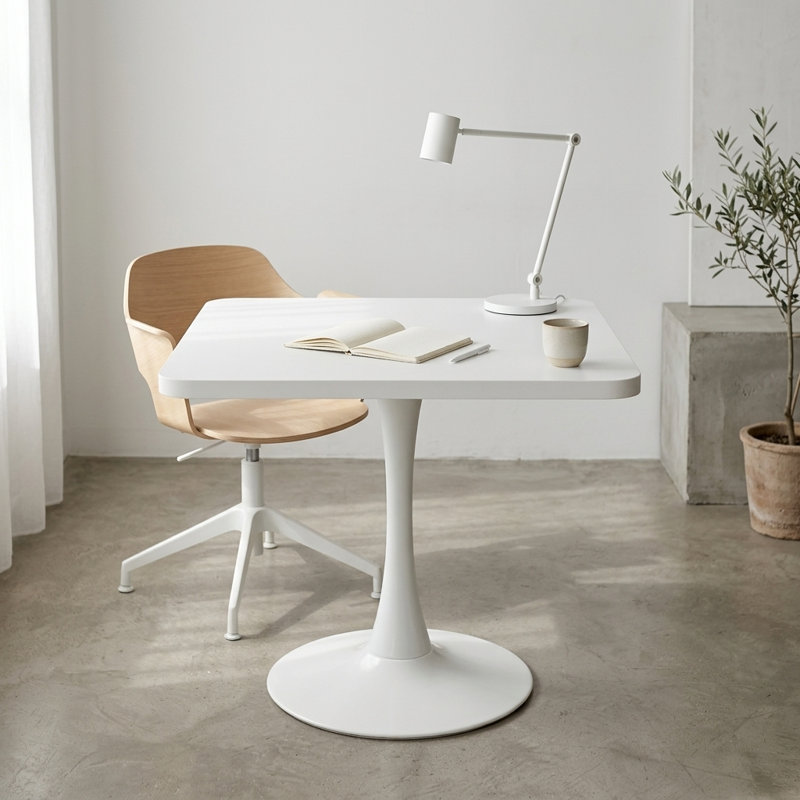 Table carrée carrée, table tulipe de 27,6 po avec plateau de table à bord épaissi et piédestal en métal, table bistro de style Mid-Century pour la cuisine, les petits espaces, le salon et le café (couleur BLANC)