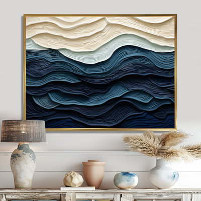«Blue and White Coastal Waves», impression murale abstraite sur toile côtière