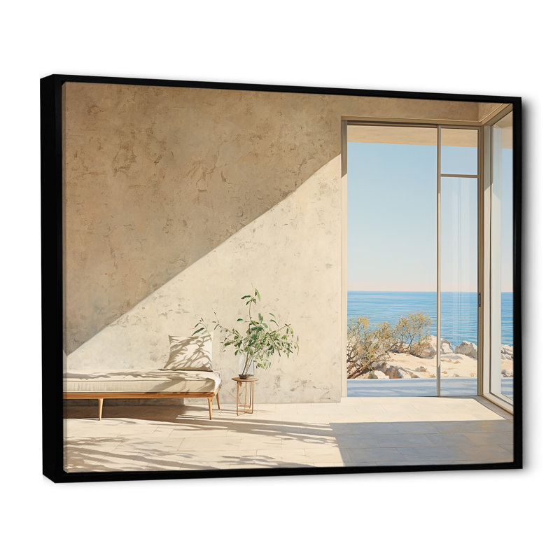 «Beach Windows Horizon III», reproduction sur toile, Cadre flottant noir, H 24 po x l 32 po x P 1 po