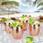 Ensemble de 4 tasses en cuivre martelé 16 oz avec doublure en acier inoxydable et poignées en laiton pour cocktails Moscow Mule