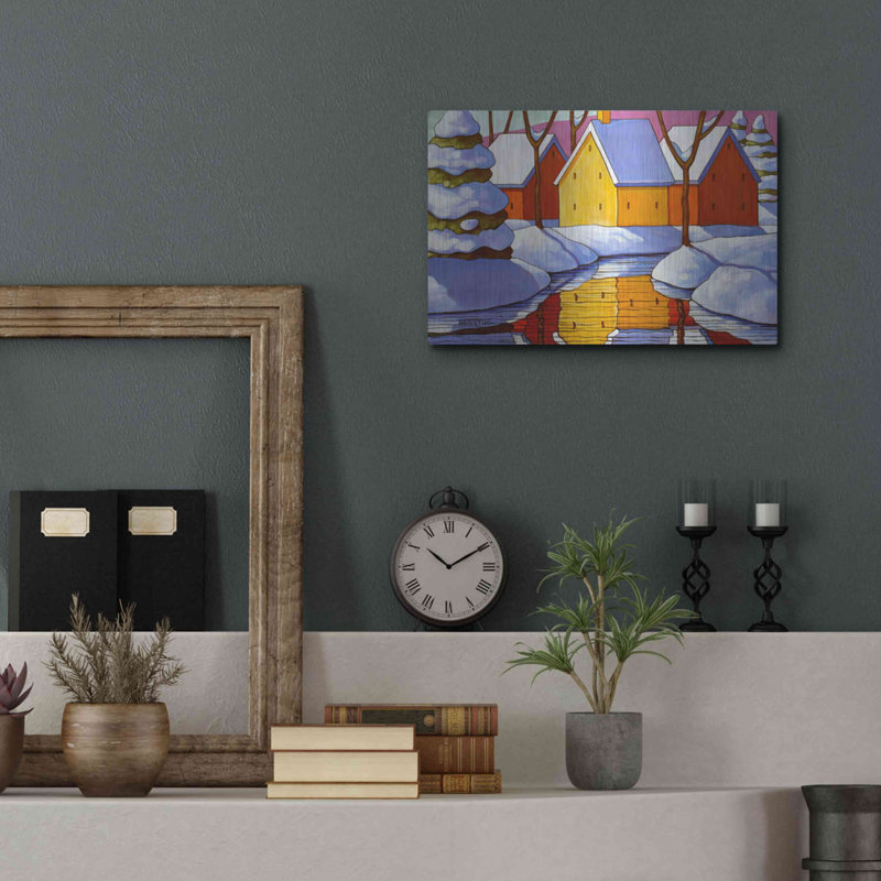 «Snowy Stream View» par Cathy Horvath-Buchanan, art mural en métal, H 12 po x l 16 po