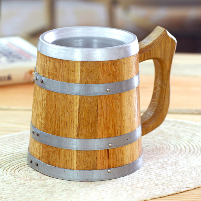 Grande tasse à bière en bois et acier inoxydable Novica
