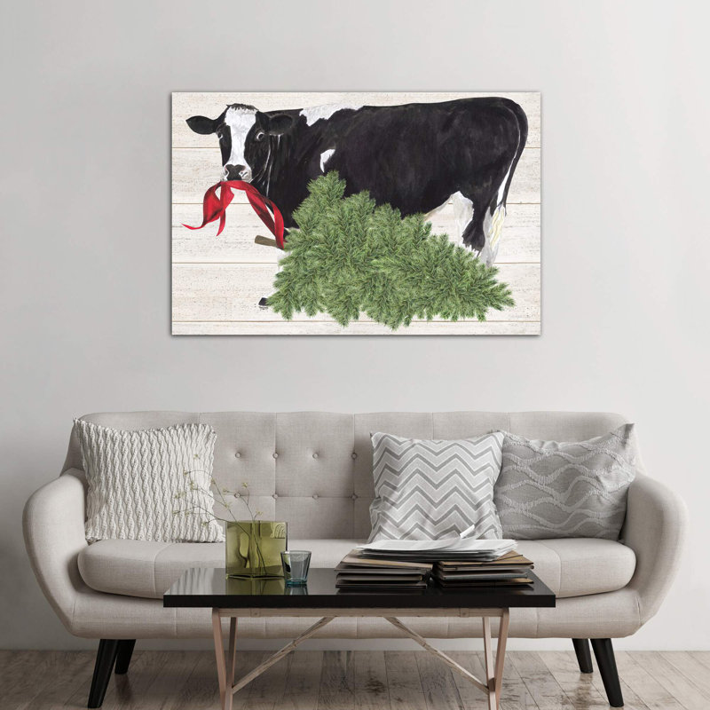 Christmas On The Farm II - Cow With Tree by Tara Reed - Wrapped Canvas Painting, 66.04 cm H x 45.72 cm W x 3.175 cm D