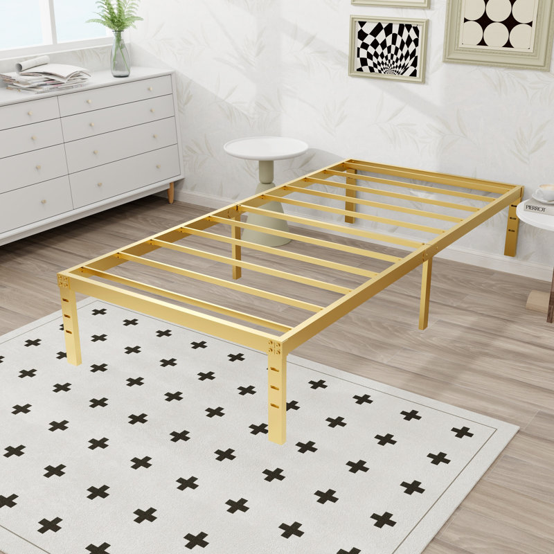 14 Inch Metal Platform Bed Frame, Gold, Twin XL