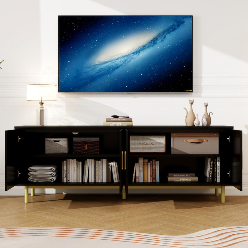 70" All-In-One Stable TV Stand | Fits Tvs Up To 80" - Storage & Cleaning-Friendly (Black), Black