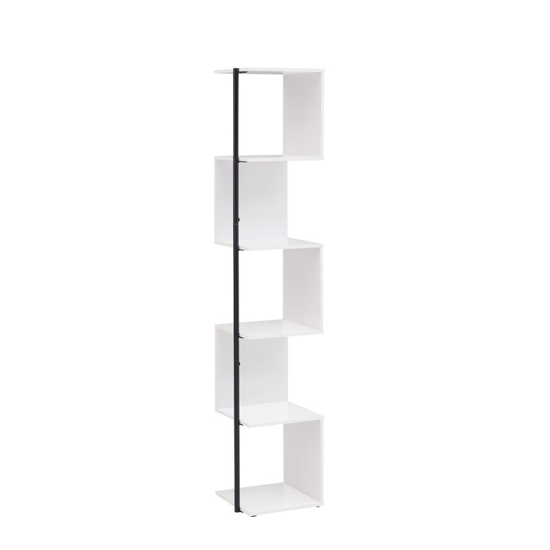 White Wood 5-Tier Corner Bookcase with Metal Support