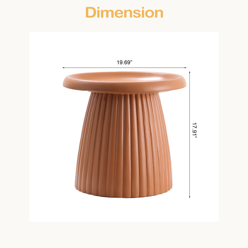 Table d'appoint ronde en oxyde de magnésium avec table d'appoint ronde de 19,69 po de diamètre, Orange / café clair