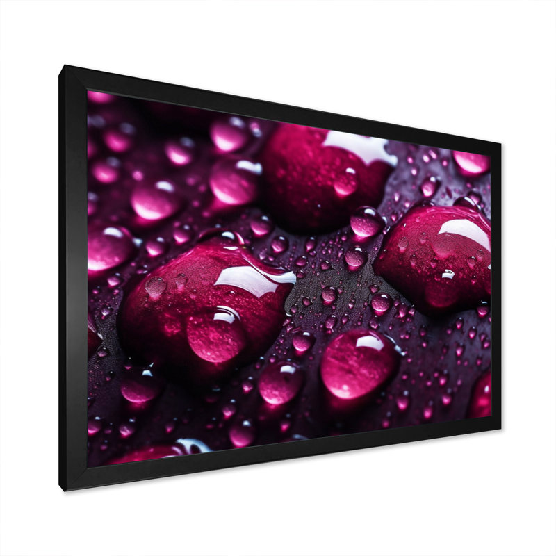 Rose rouge avec gouttes de pluie sur fond noir VI sur toile, H 30 po x l 40 po x P 1,5 po, Cadre photo noir