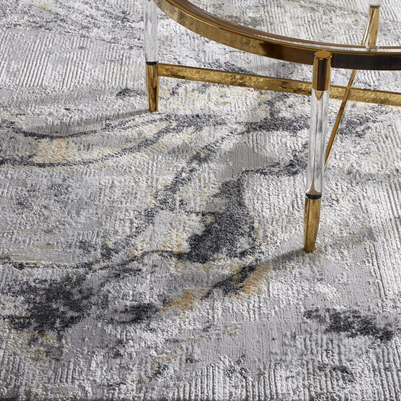 TOWN & COUNTRY LUXE Opaline Bold Marble Area Rug with Glam Metallic Ribbed Texture Pile, Black, Runner 1'9" x 7'2"
