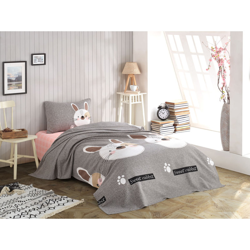 Ensemble piqué 100% coton de qualité supérieure, gris et brun, beige et noir et rose | Comprend un piqué 63 x 93, un drap plat 63 x 95 et une taie d'oreiller 20 x 28 | Lavable à la machine, 142 fils, doux et durable pour plus de confort