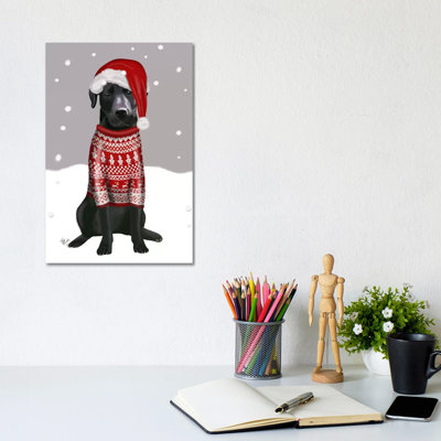 Labrador noir, chandail de Noël I par Fab Funky - impression sur toile tendue