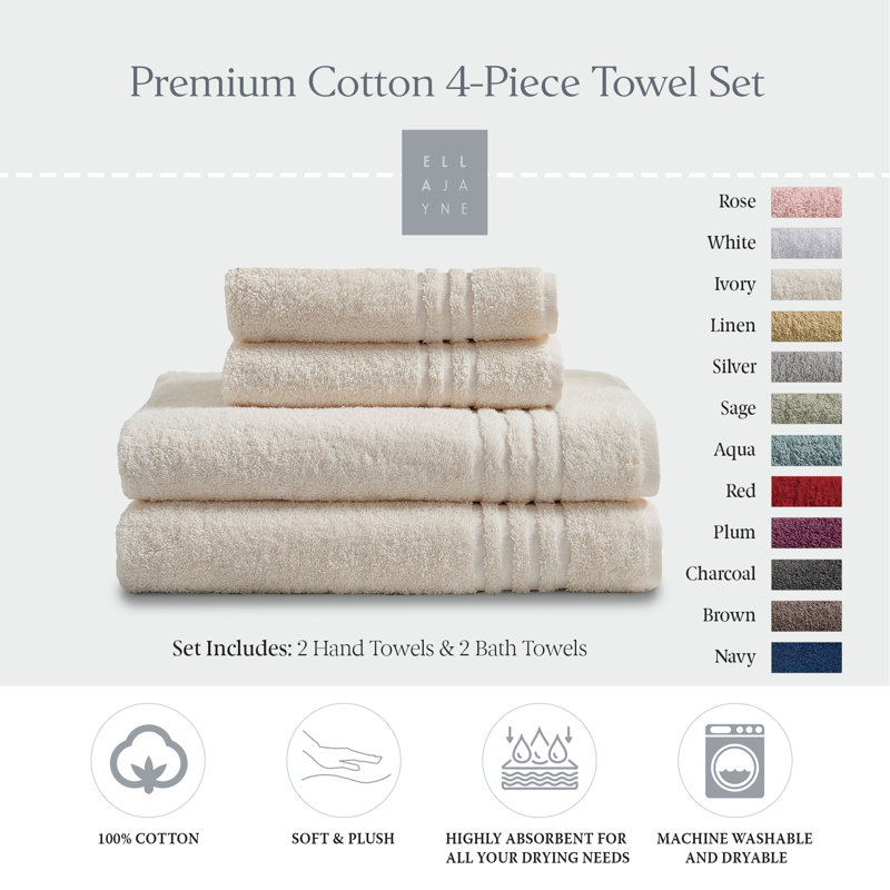 Cotton Hand-Body Towel Set (Set of 4), Ivory