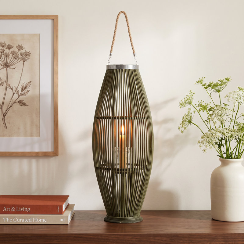 Bamboo Floor Lantern, 32.7" H x 12.6" W x 12.6" D