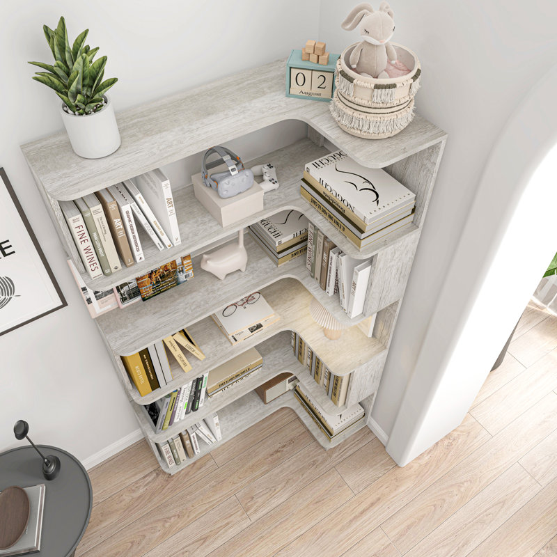 Bibliothèque de coin autoportante de 90 cm avec panneau anti-chute et dispositif de basculement, rangement ouvert pour la maison et le bureau, 5 couleurs disponibles
