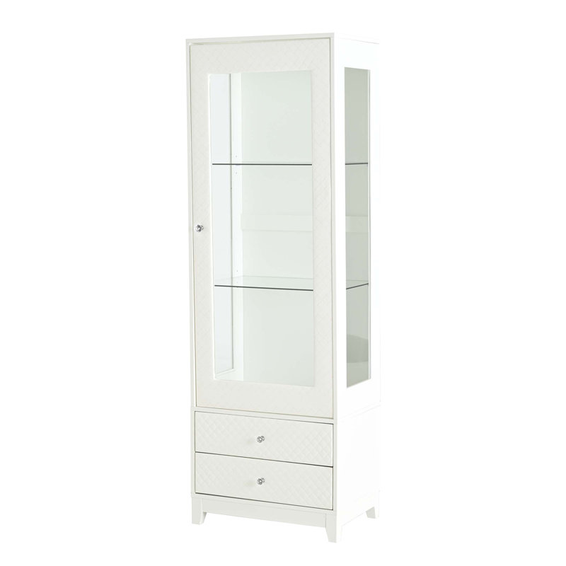 Vitrine autoportante de 71 po avec 2 tiroirs de rangement, garde-manger rembourré et lumière DEL réglable pour les espaces de vie modernes