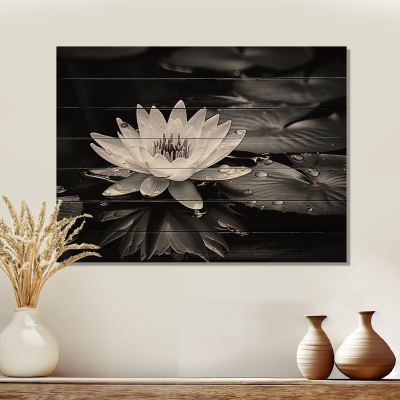Fleur de lotus entre les blocs de Lilly - Art mural en bois de lotus sur bois de pin naturel, H 10 po x l 20 po