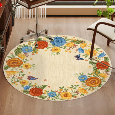 Tapis lavable 5 x 7 po à motif floral rétro antidérapant, antidérapant, antidérapant, facile à nettoyer et à poils courts pour le salon, la salle à manger et la salle à manger, jaune