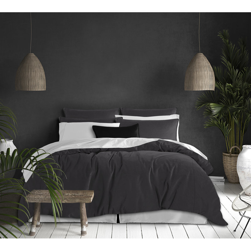 Ensemble d'édredon Alia, Grand édredon + 2 taies décoratives standard, Gris anthracite