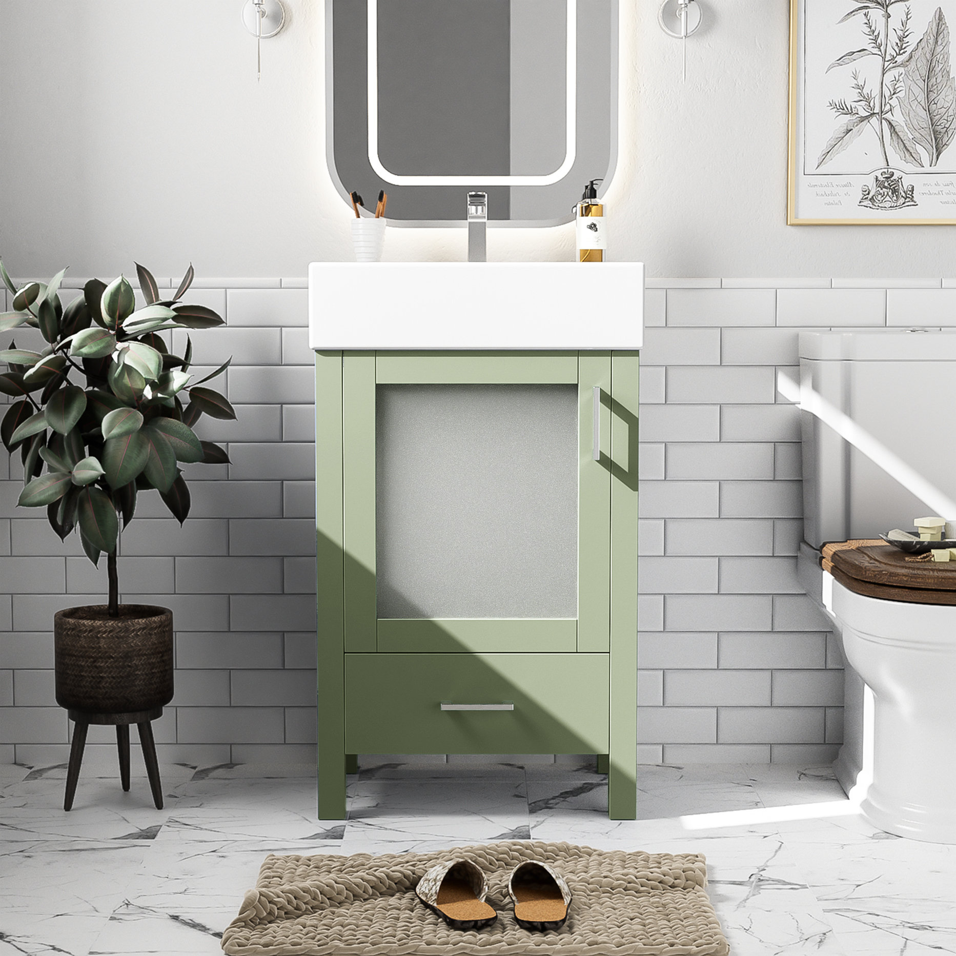 Picture Idea: Ebern Designs 20 Inch Bathroom Cabinet With Ceramic Sink And