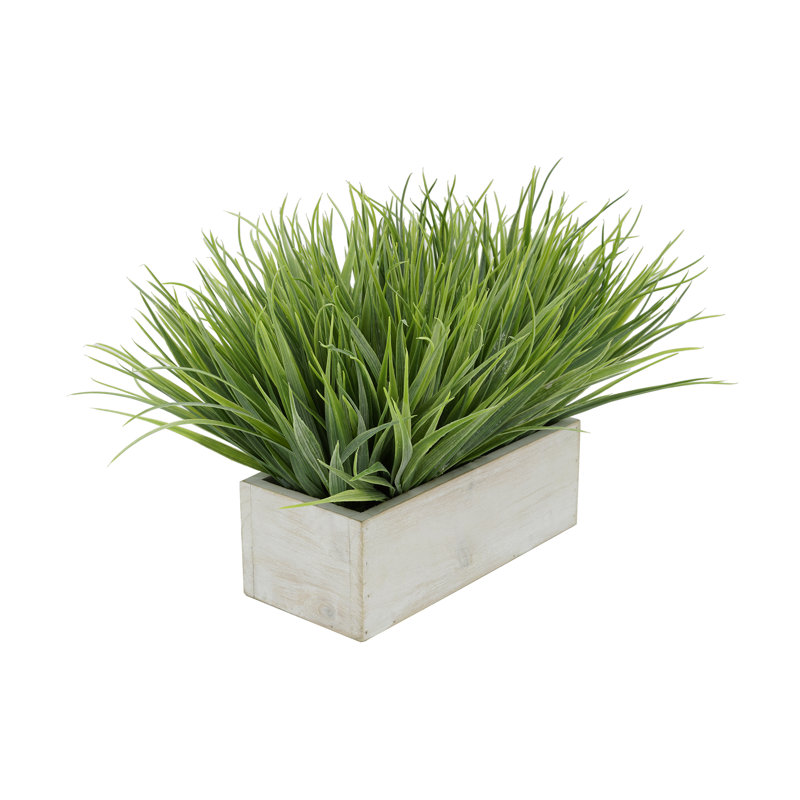 Herbe d'oignon artificielle en pot, Blanc, H 9 po x L 15 po x P 10 po, Vert pâle