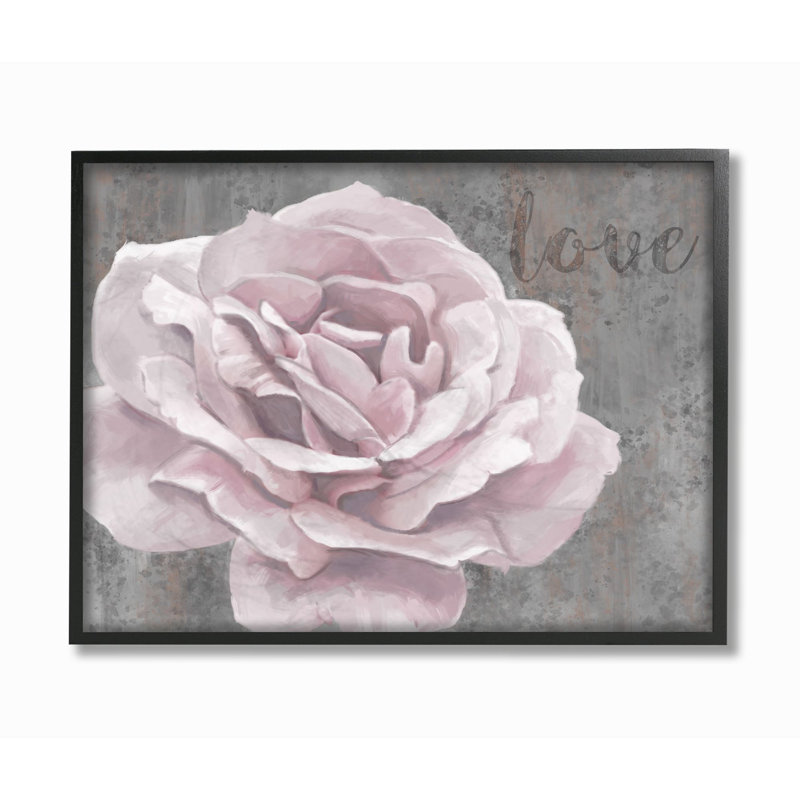 «Love Flower Pink Gray Texture Paint», art textuel, Cadre noir, H 11 po x l 14 po
