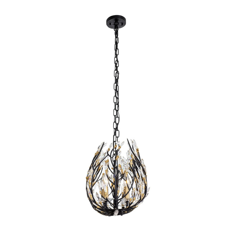 Matte Black and Gold Crystal Island Pendant Light