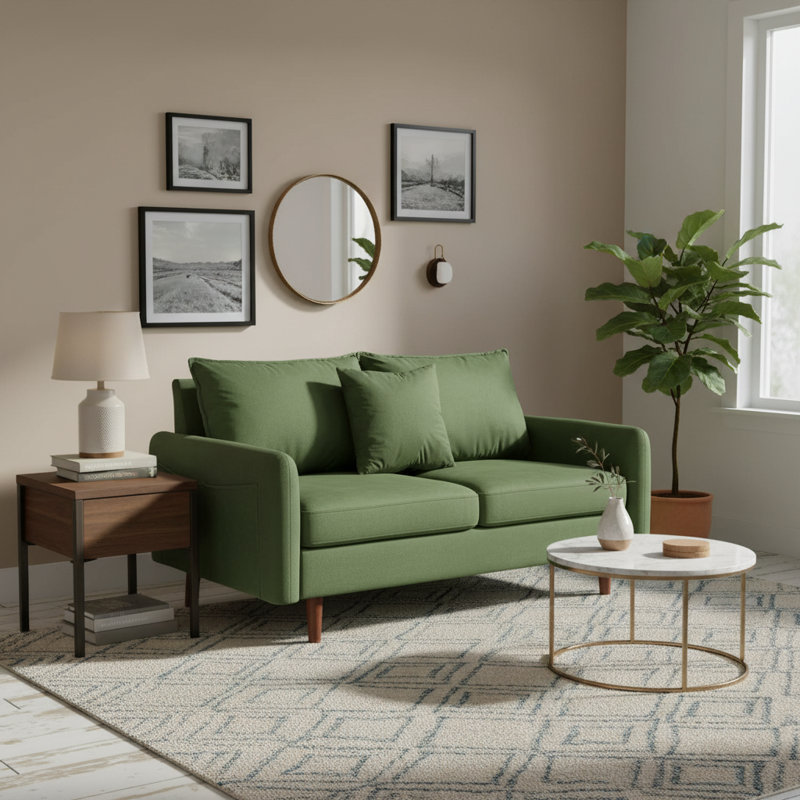 Apartment Sofa 56" Velvet Round Arm Loveseat, Army Green
