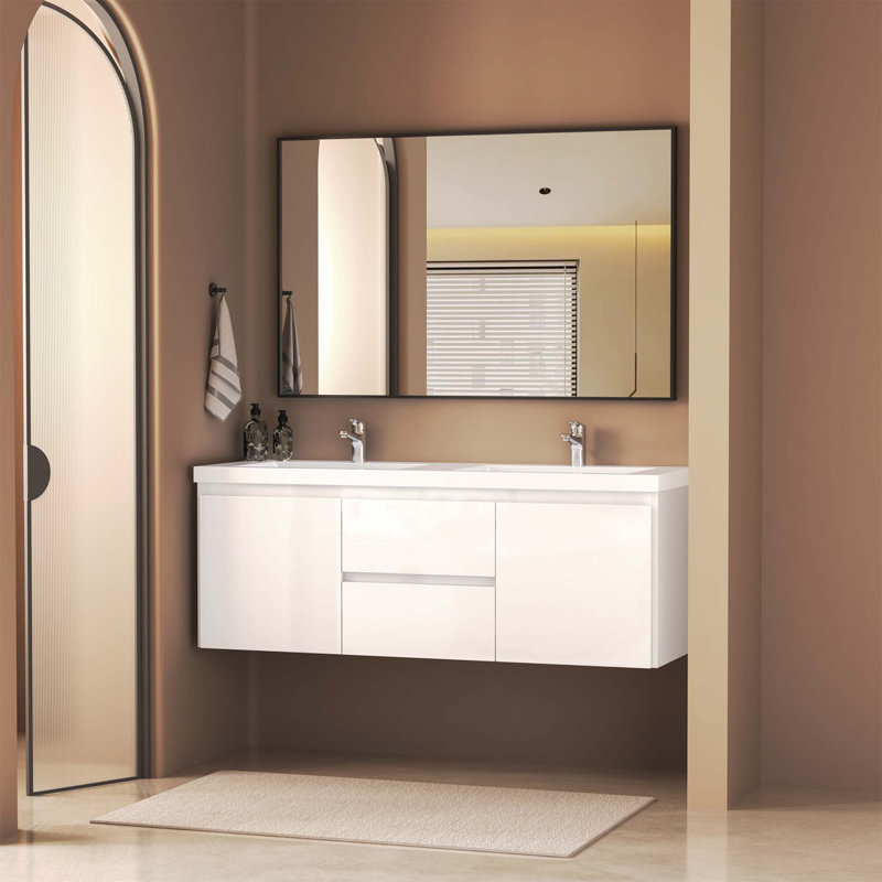 Ensemble de meuble-lavabo mural 60 po avec 2 tiroirs et portes