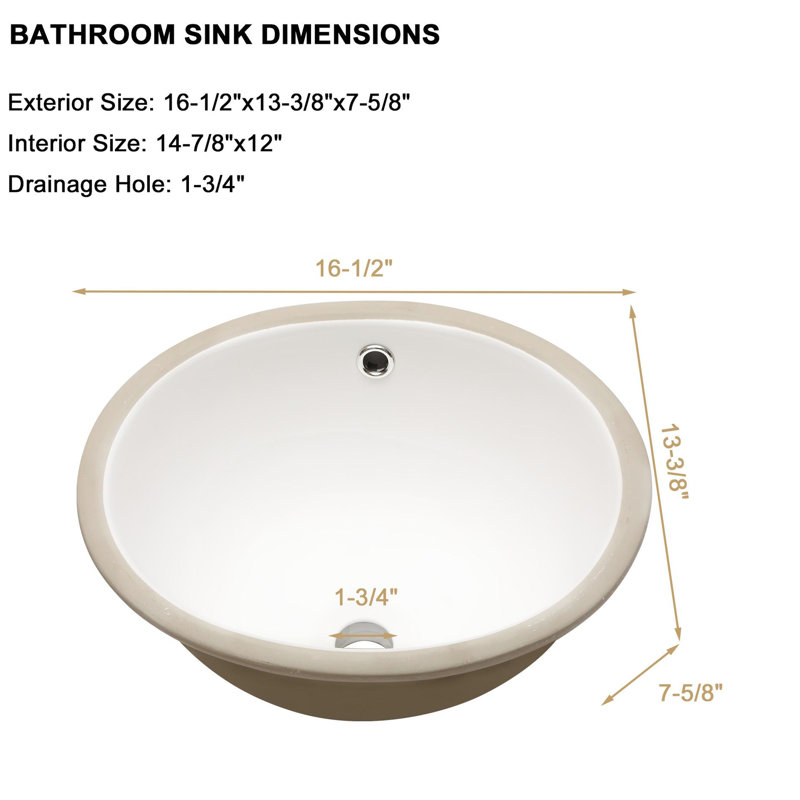 White, Oval, Undermount, Ceramic, Bathroom Sink, 16.5"X13.4", Acid - , Smooth, Stain , Home Bathrooms Smooth Surface, Spill Design, Indoor, Outdoor