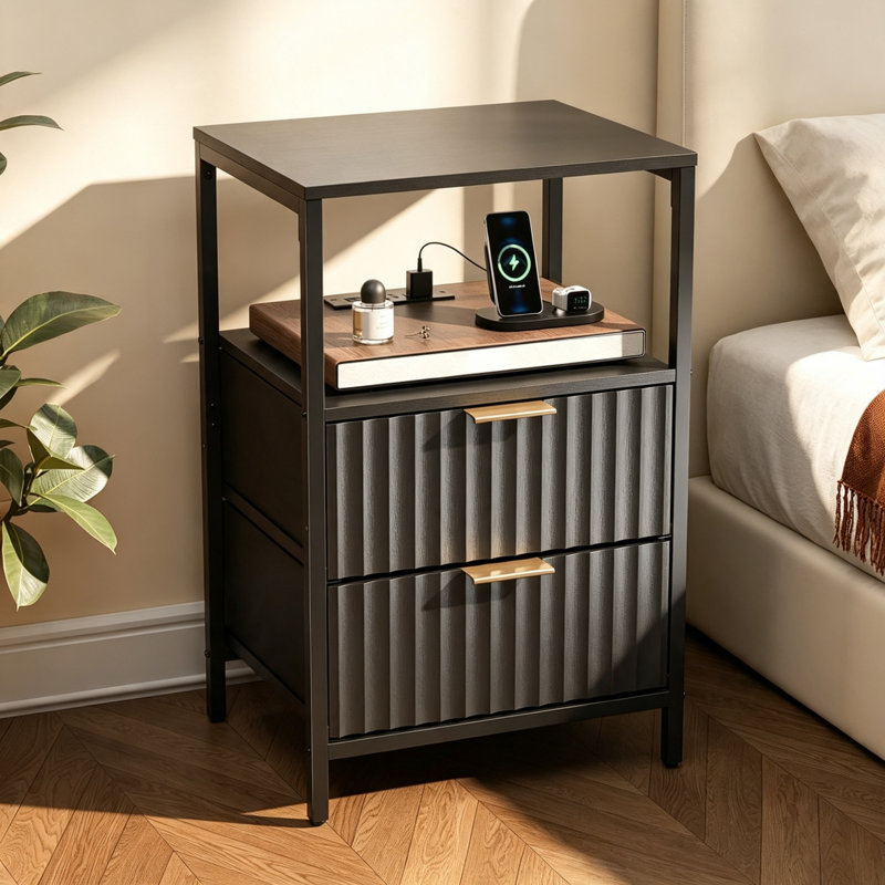 38 cm W Bedside Table, Black