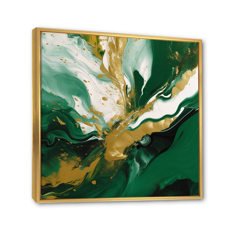 «Green and Gold Liquid Magic II», reproduction d'art sur toile encadrée, Doré, H 30 po x l 30 po