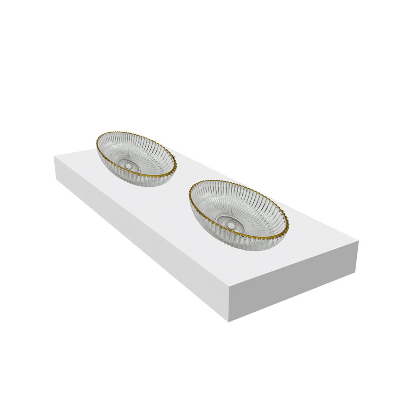 Évier vasque décoratif à rebord ovale 21 po avec base blanche Lucine, Gris/doré